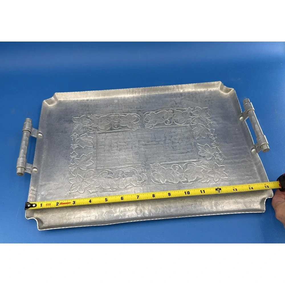 Vintage Aluminum Serving Tray with World Hand Forged Vine Design Forged
